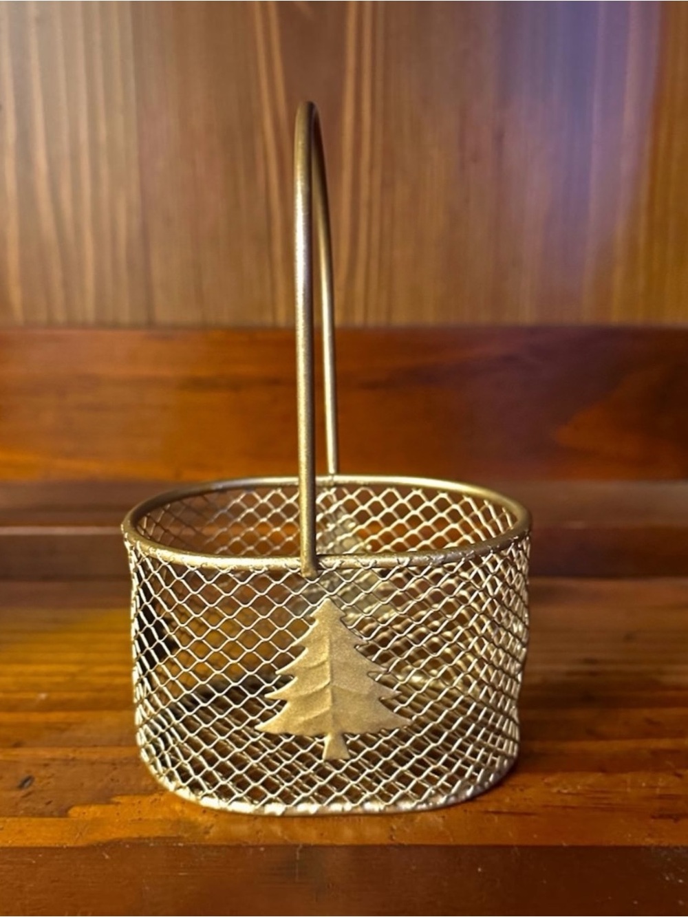 Gold Christmas Tree Metal Basket - Picture 1 of 3